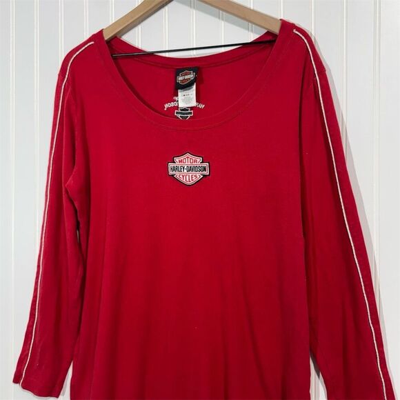 Harley-Davidson Red Long Sleeve Tee Women’s 1X Scoop Neck Milwaukee USA 2009 - Picture 3 of 9